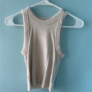Arie Ribbed high neck Beige tank Top